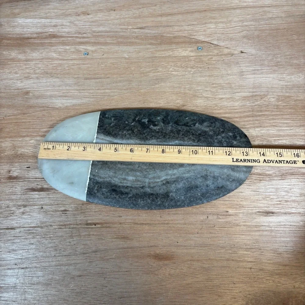 Crate&Barrel 2 Tone Marble Board Small Oval Serving Charcuterie Gray White Stone